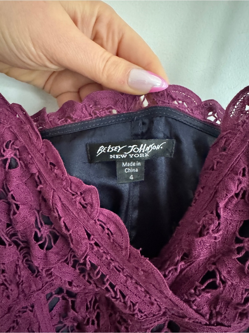 Betsey Johnson Plum Lace Midi Dress with Black Ribbon - SIZE 4 - Picture 3 of 4